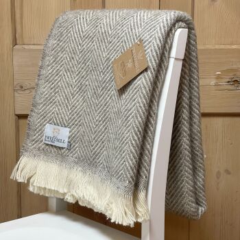 Tweedmill Recycled Herringbone Heavyweight LARGE Throw / Blanket  - Natural Grey