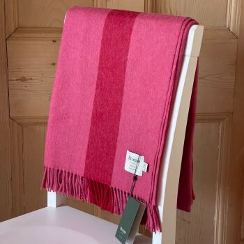 Bronte by Moon Broad Stripe Merino Lambswool Throw / Blanket - Pink
