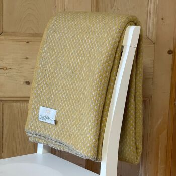 Tweedmill Blanket Stitch Mustard & Silver Grey Pure New Wool Throw Blanket - Large