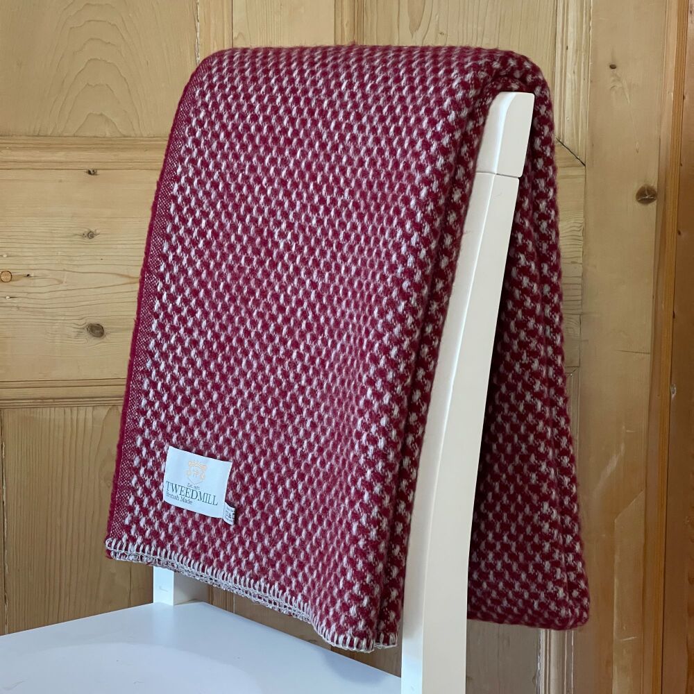 Tweedmill Blanket Stitch Chilli Pepper & Silver Grey Pure New Wool Throw Bl
