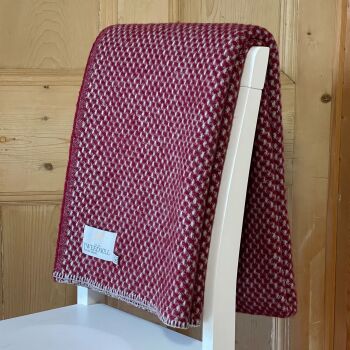 Tweedmill Blanket Stitch Chilli Pepper & Silver Grey Pure New Wool Throw Blanket - Large