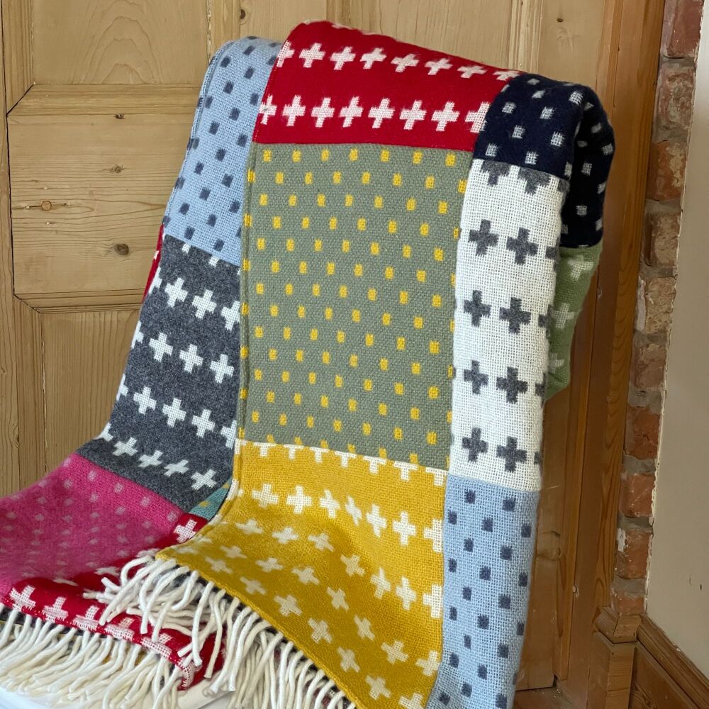 Tweedmill Patchwork Quilt Pure New Wool Throw/Blanket Dots & Crosses - Extr