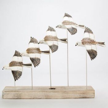 Archipelago 'Snow Bunting Flock' Five Snow Bunting Birds Wood Carving