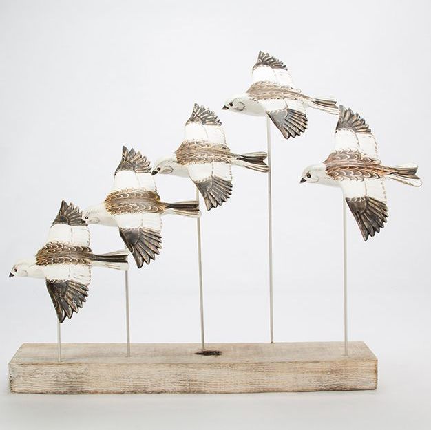 Archipelago 'Snow Bunting Flock' Five Snow Bunting Birds Wood Carving