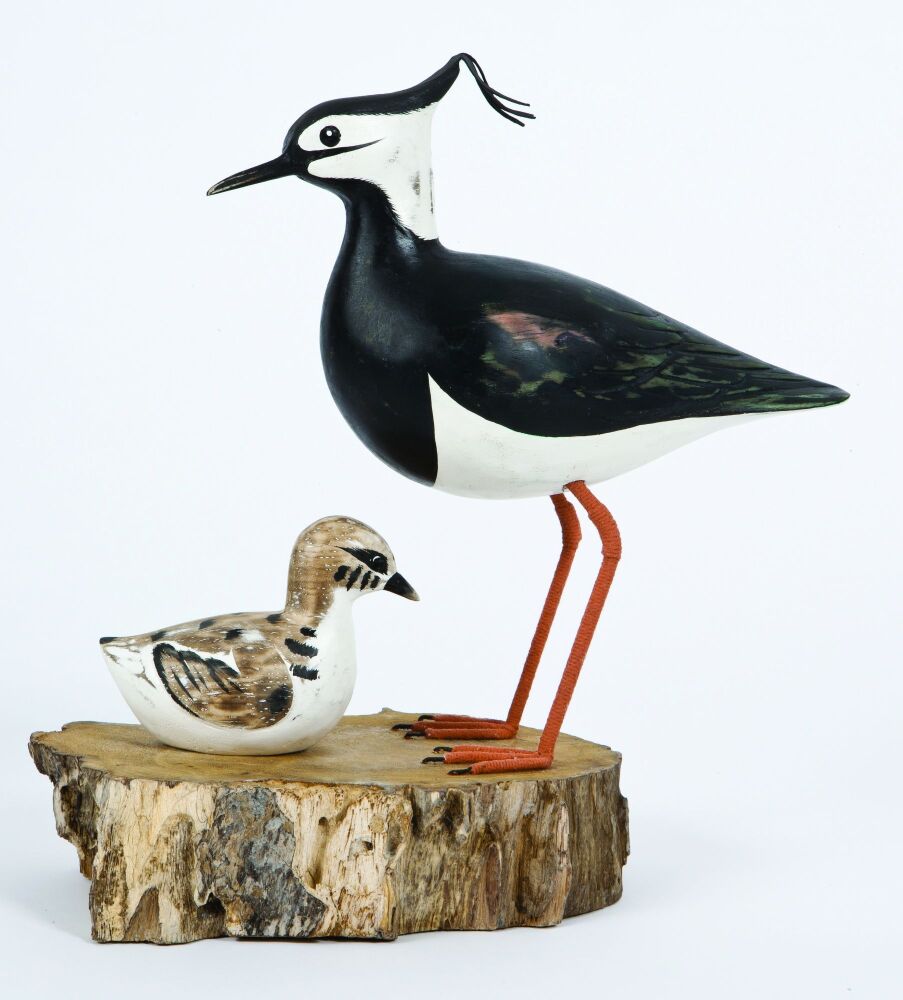 Archipelago Lapwing Block - Lapwing with Chick Bird Wood Carving