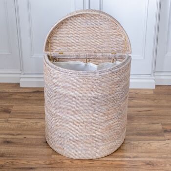 Rattan Wicker Artisan Halfmoon Laundry Basket with Lid - Natural Whitewash