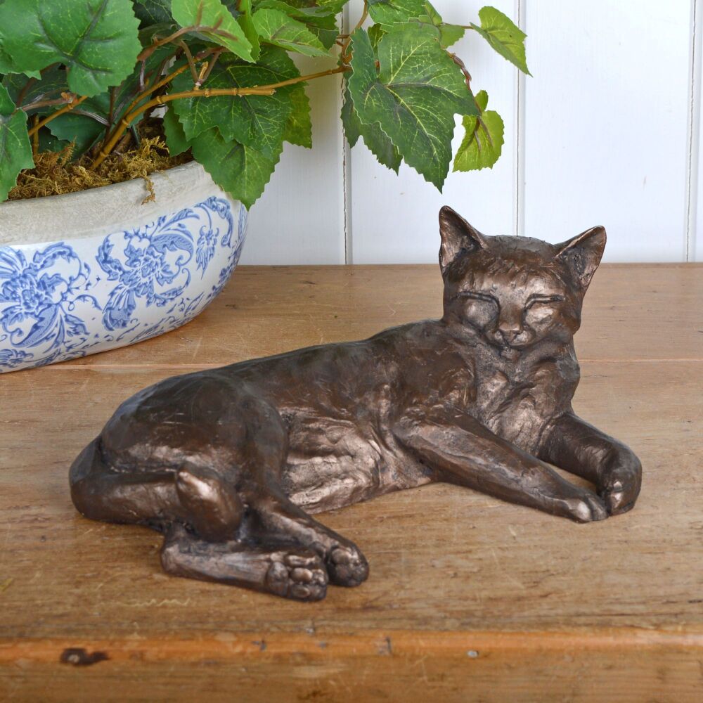 Polly Contented Cat Lying  Large Frith Bronze Sculpture by Paul Jenkins