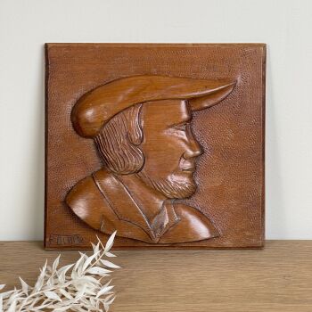 Vintage Antique Carved Wooden Relief Plaque