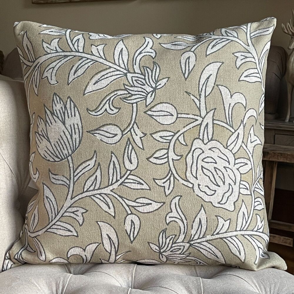 Linen mix Summer Garden Cushion - Pale Green