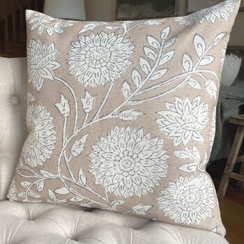 Linen mix Cottage Garden Cushion - Warm Beige