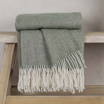 Olive Green Pure New Wool Herringbone Throw