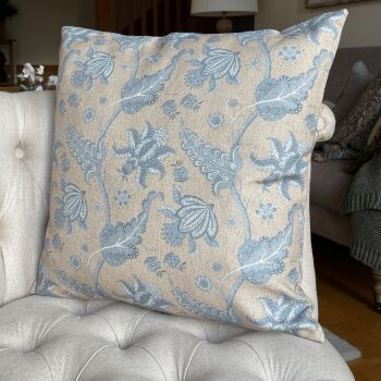 Linen mix Flower Garden Cushion - Corn Beige & Grey