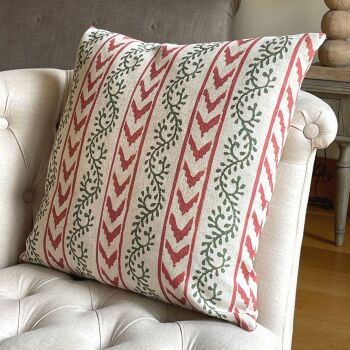 Linen mix Climbing Botanicals Cushion - Vintage White/Green/Terracotta