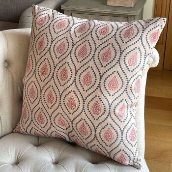 Linen mix Decorative Leaf Cushion - Rustic Beige & Rust Brown