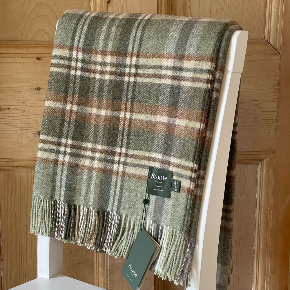 BRONTE by Moon Glen Coe Throw in Pure New Wool - Sage Green