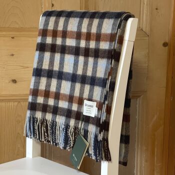 BRONTE by Moon Multi Plaid Navy & Rust Throw in 100% Merino Wool