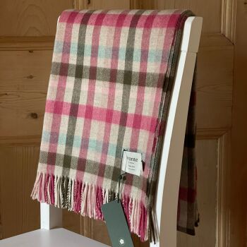 BRONTE by Moon Multi Plaid Pink & Khaki Throw in 100% Merino Wool