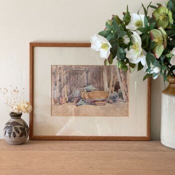 Vintage Original Watercolour Painting - Old Boat in Barn 36 x 28.5 cm