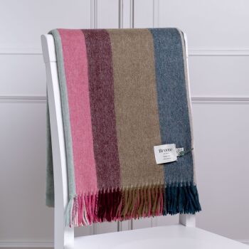 BRONTE by Moon Block Stripe Throw Merino Lambswool - Pink & Green