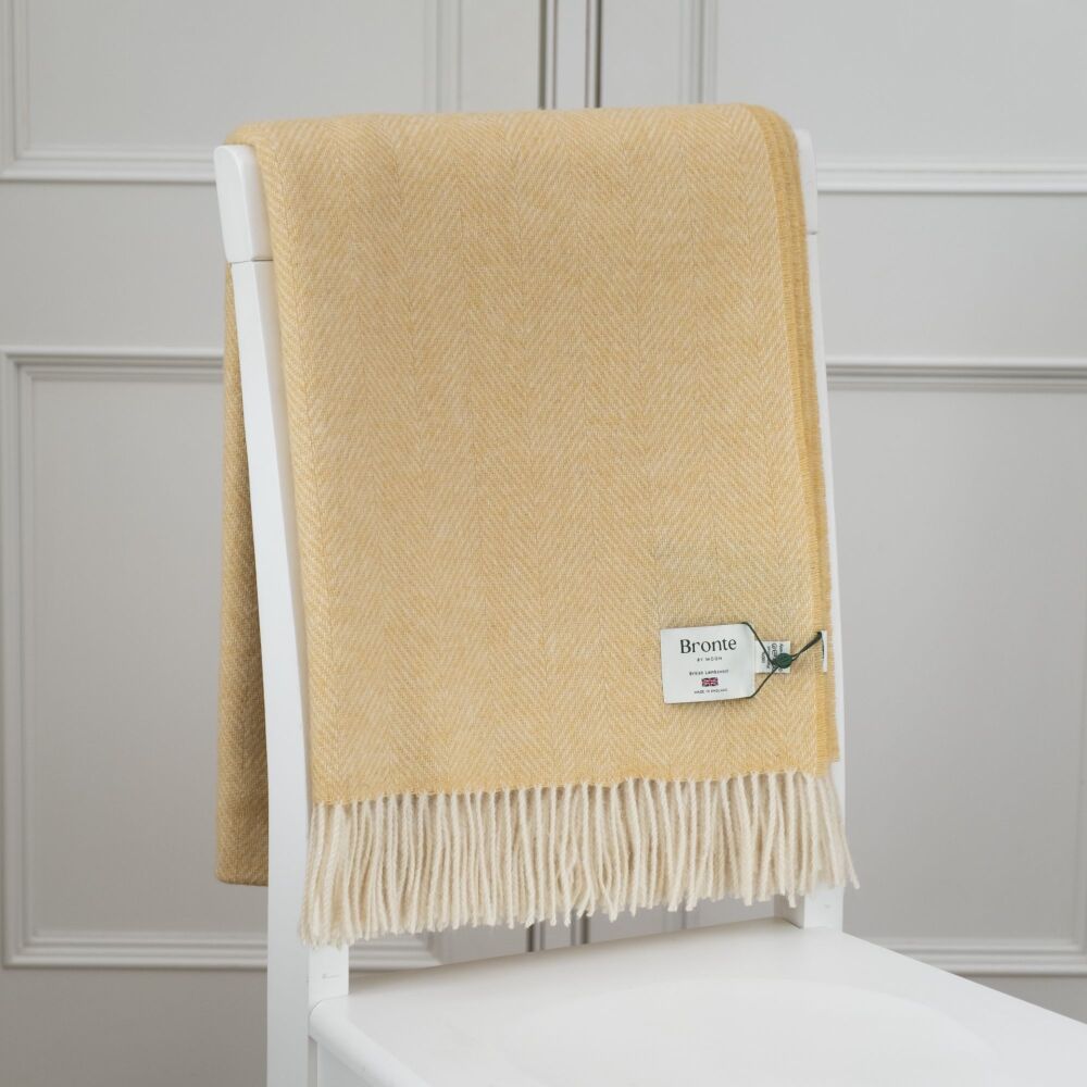 BRONTE by Moon British Wool Herringbone Throw - Buttercup Yellow Lambswool