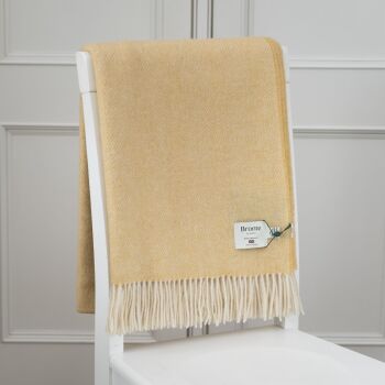 BRONTE by Moon British Wool Herringbone Throw - Buttercup Yellow Lambswool