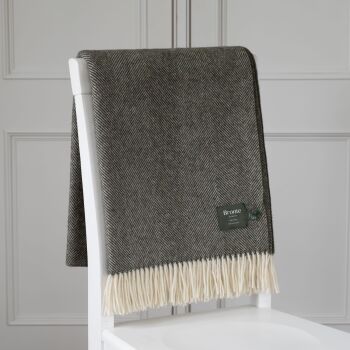 BRONTE by Moon Herringbone Throw Blanket Loden Green Shetland Wool