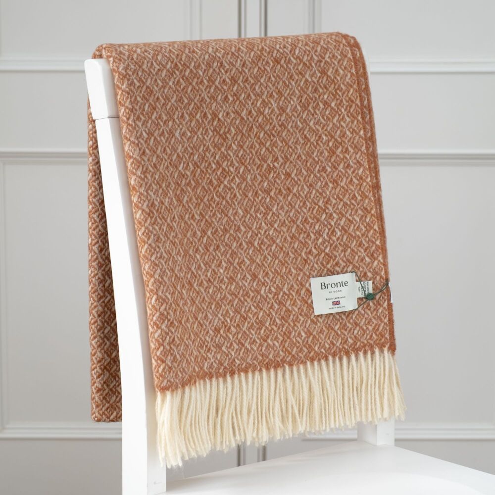 BRONTE by Moon British Wool Spiral Throw - Terracotta Brown Lambswool