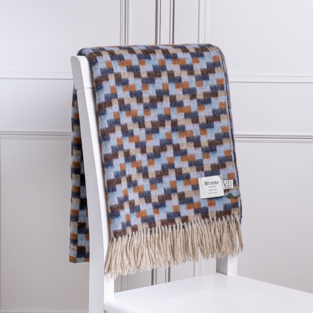 BRONTE by Moon Bricks Throw Merino Lambswool - Navy & Rust