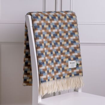 BRONTE by Moon Bricks Throw Merino Lambswool - Blue & Camel
