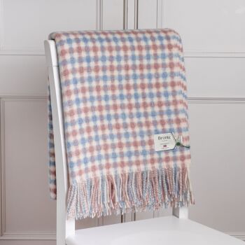 BRONTE by Moon British Wool Gingham Lambswool Throw -Sky Blue & Pink