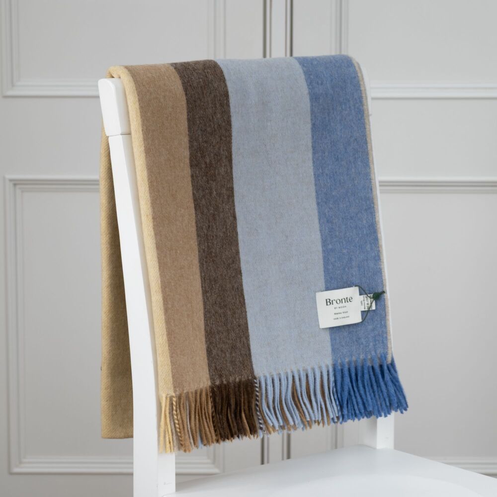 BRONTE by Moon Block Stripe Throw Merino Lambswool - Yellow & Blue