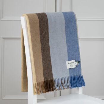 BRONTE by Moon Block Stripe Throw Merino Lambswool - Yellow & Blue