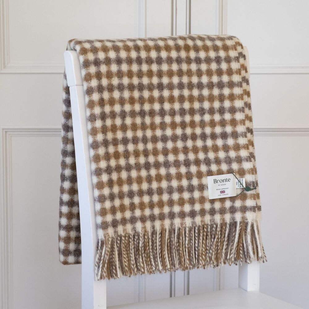 BRONTE by Moon British Wool Gingham Lambswool Throw - Natural
