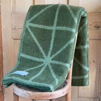 Tweedmill Jacquard Geometric Pure Wool Throw Blanket Fern Green - Large