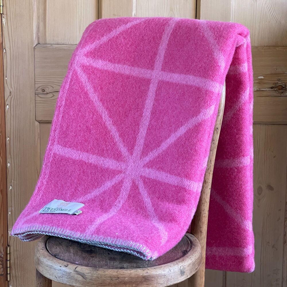 Tweedmill Jacquard Geometric Pure Wool Throw Blanket Pink - Large
