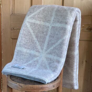 Tweedmill Jacquard Geometric Pure Wool Throw Blanket Hazel Beige - Large
