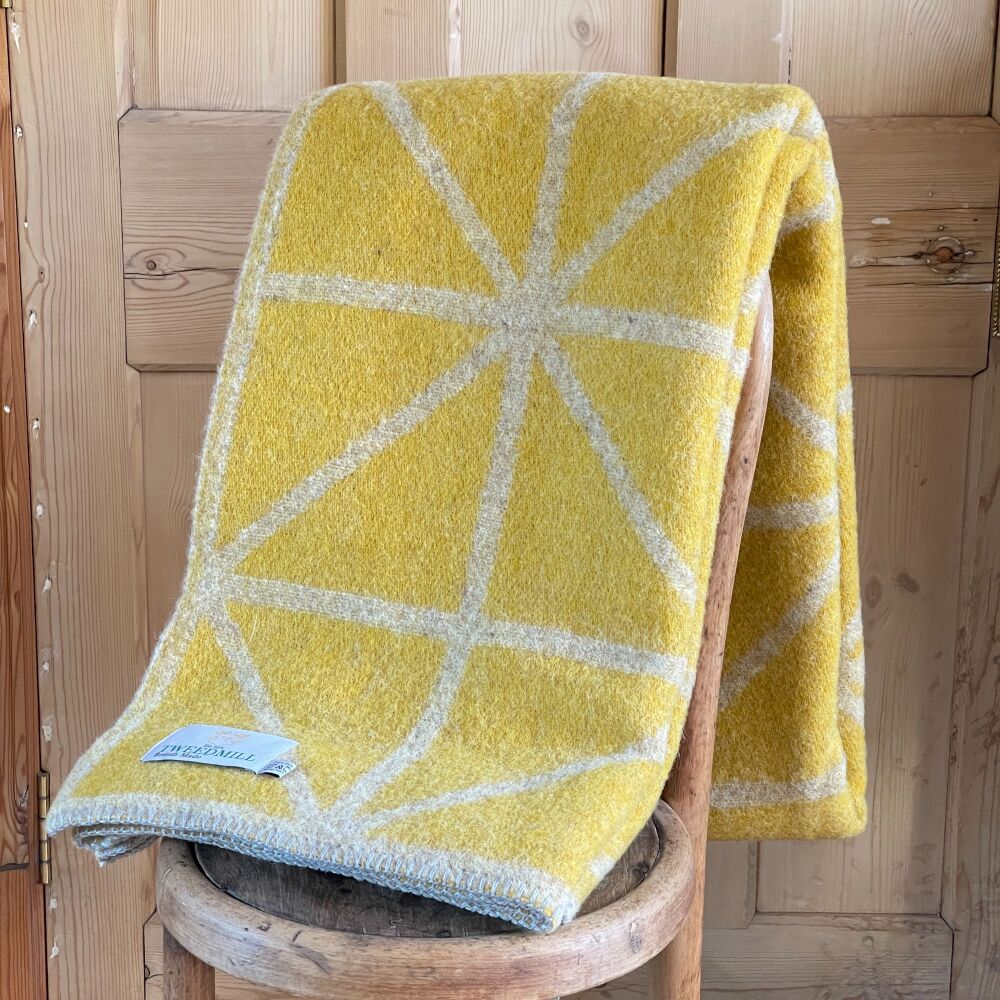 Tweedmill Jacquard Geometric Pure Wool Throw Blanket Yellow - Large