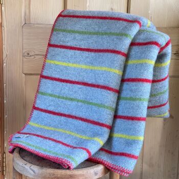 Tweedmill Grey Striped Wool Mix Throw - Red/Green/Yellow