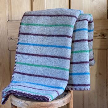Tweedmill Grey Striped Wool Mix Throw - Blue/Green/Purple