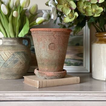 Kew Garden Rustic Antique Terracotta Long Tom Plant Pot with Saucer - Small