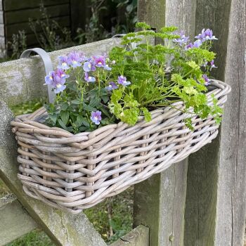 Rattan Wicker Balcony Basket Planter / Plant Pot Natural - 46 cm L