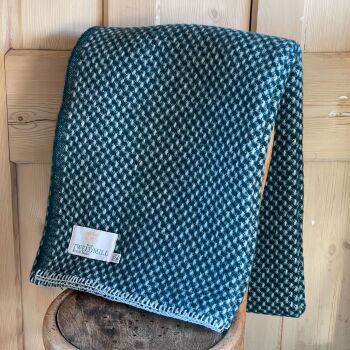 Tweedmill Blanket Stitch Emerald Green & Silver Grey Pure New Wool Throw Blanket - Large