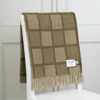 BRONTE by Moon Windowpane Throw in Merino Lambswool - Ecru & Olive