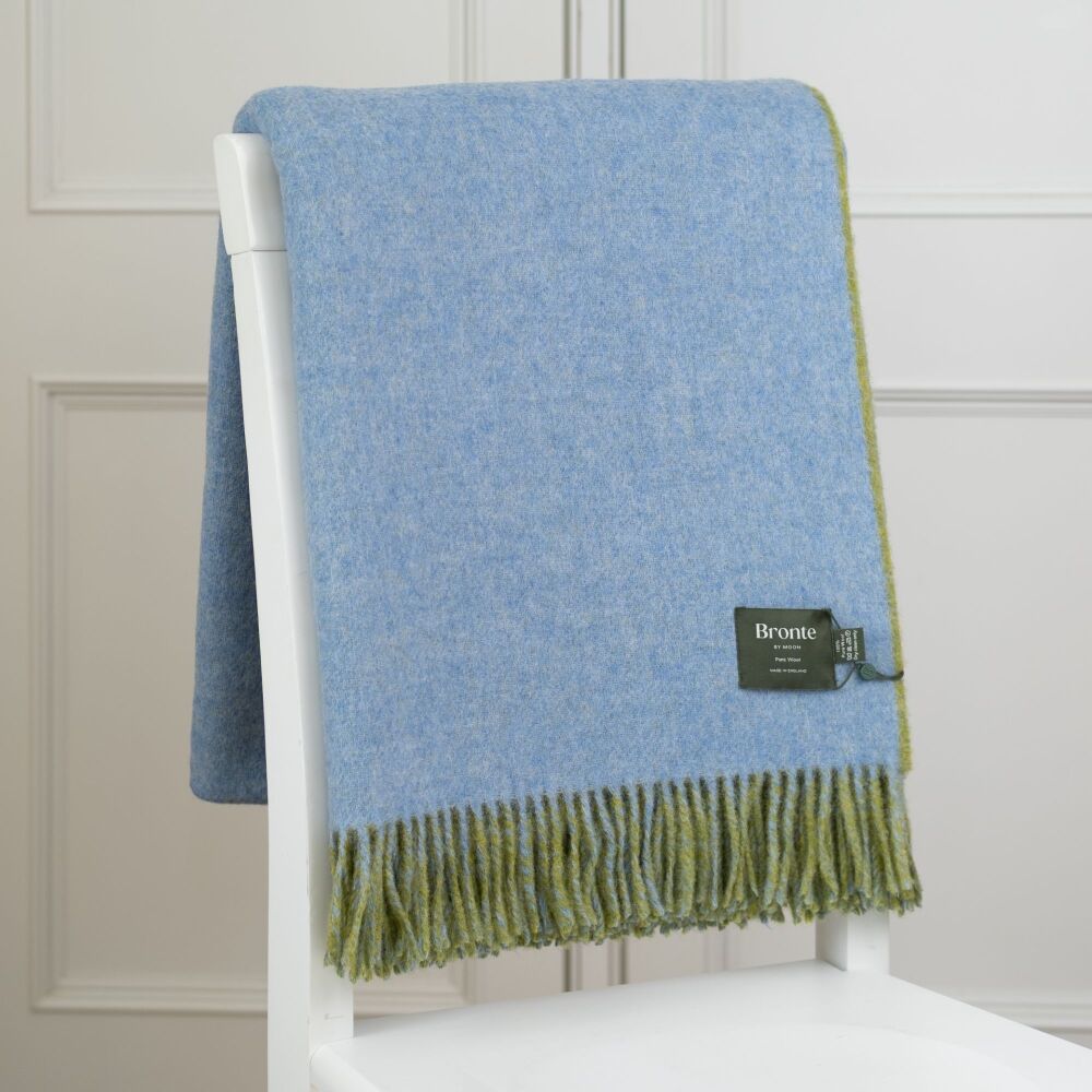BRONTE by Moon Double-Face Throw in Pure New Wool - Sky/Apple
