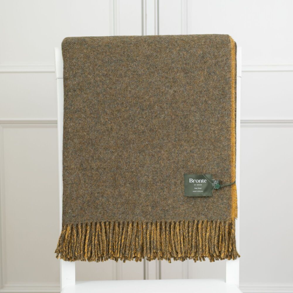 BRONTE by Moon Double-Face Throw in Pure New Wool - Loden & Gold