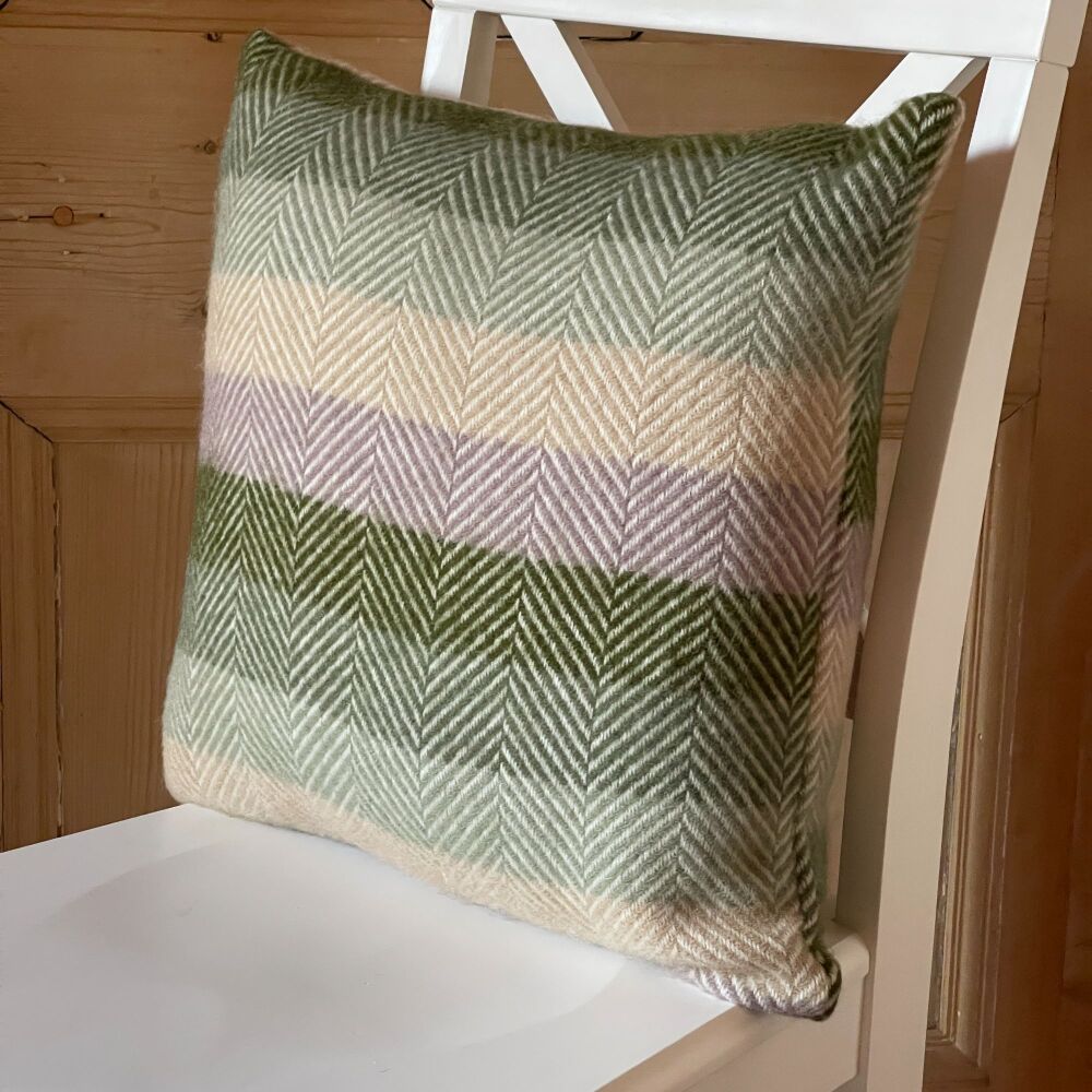 Tweedmill Pure New Wool Herringbone Botanical Green Stripe Cushion 50 x 50 cm