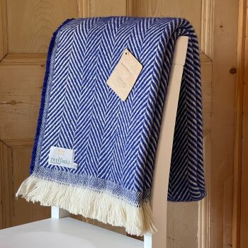 Tweedmill Recycled Herringbone Heavyweight LARGE Throw / Blanket  - Aqua Blue