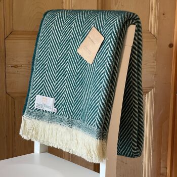 Tweedmill Recycled Herringbone Heavyweight LARGE Throw / Blanket  - Dark Turquoise Green