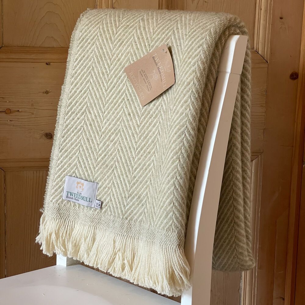 Tweedmill Recycled Herringbone Heavyweight LARGE Throw / Blanket  - Pale Sa