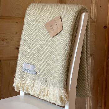 Tweedmill Recycled Herringbone Heavyweight LARGE Throw / Blanket  - Pale Sage Green
